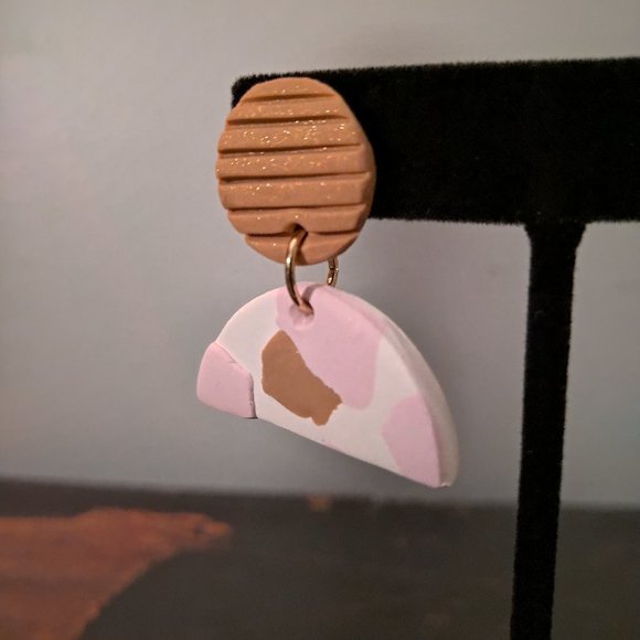 Pink and Gold Half Circle Dangle Earrings - Picture 8 of 8